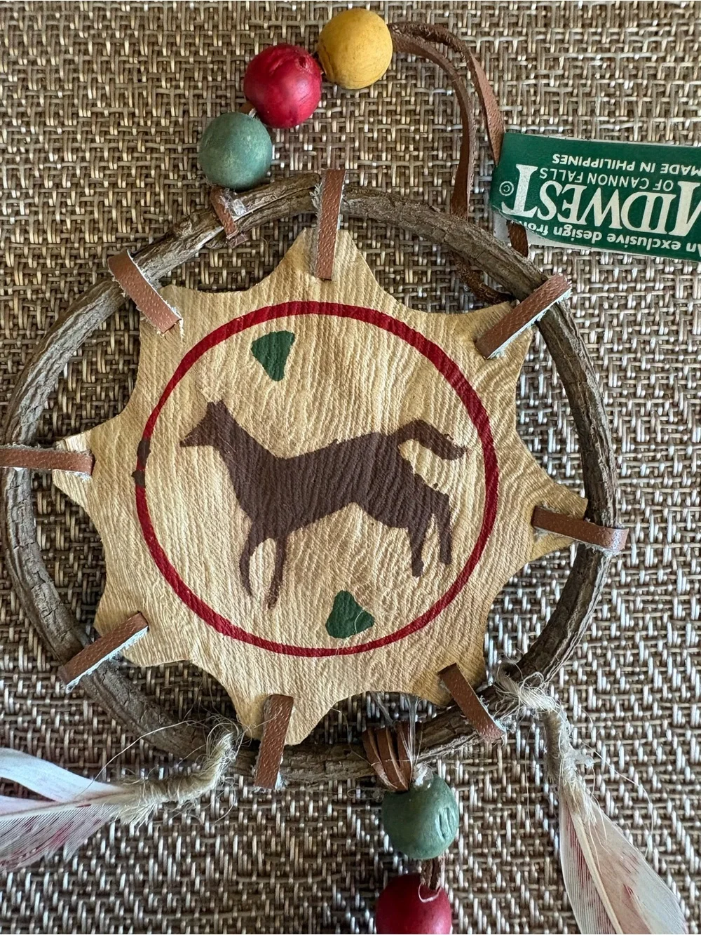 Native American Christmas Ornament Dream Catcher Horse Bison Beads & Feathers